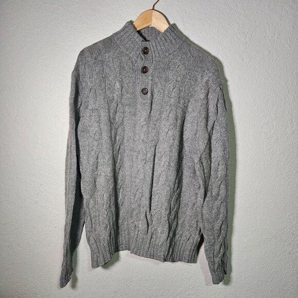 VTG Vineyard Vines Gray Cable Knit Lambs wool & Nylon Sweater With Button Collar - Picture 1 of 14